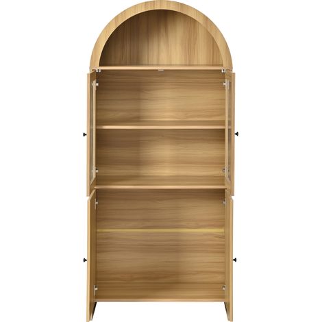 Hohe Anrichte mit Glastüren, Aufbewahrungsschrank in Naturholz mit Wellenmuster (1/5)