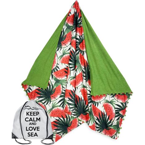 DOUBLE SERVIETTE DE PLAGE KIKOY Pastèque Verte en COTON et ÉPONGE avec KEEP BACKPACK (1/5)