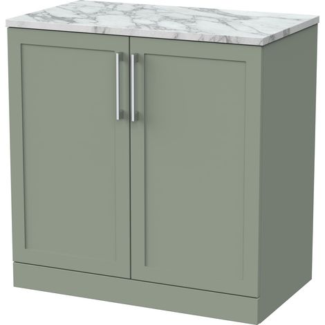 Stonnall Traditional Floor Standing 2 Door Vanity Unit with Carrera Marble Laminate Worktop, 800mm, Reed Green