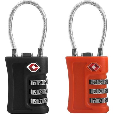 Cadenas de bagage TSA avec code numérique, câble en acier flexible, noir/orange
