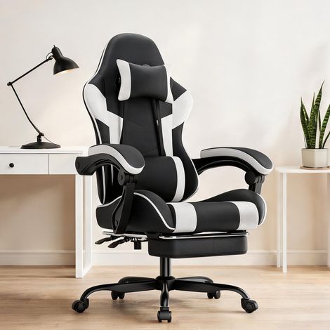 Chaise de bureau coloris noir blanc en PVC 58,5 x 63 x 120,5 cm (1/5)