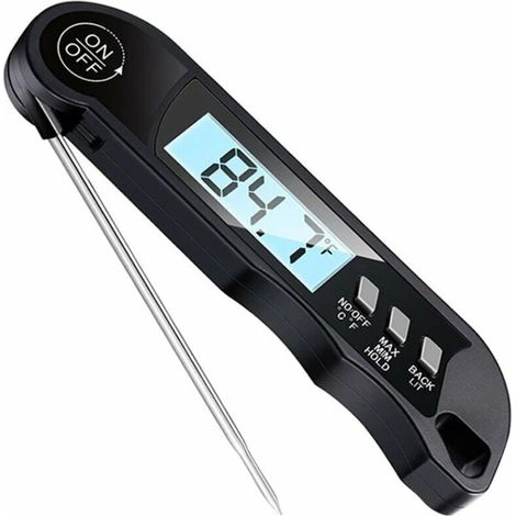 Thermomètre de barbecue pliable en acier inoxydable, étanche, noir – DELKEVIC (1/5)
