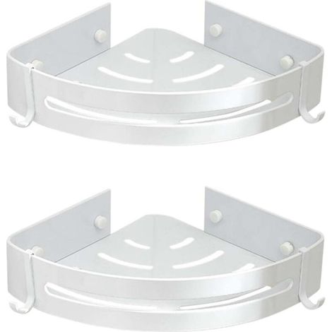 Étagère de douche adhésive d'angle, 2 packs, avec 4 crochets, organisateur de salle de bain - argent.