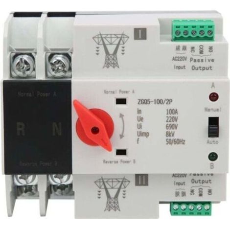 Commutateur de transfert automatique ZGQ5-100 2 voies 100A 220V rail DIN contacts argent (1/5)