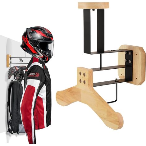 Support Casque Moto, Porte Casque Moto Mural pour Accrocher Le Casque et la Veste de Moto au Mur, Support Mural pour Gilet Tactique