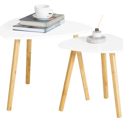 Sobuy – Table basse gigogne 2 pièces FBT74W – Plateau en bois MDF – Piètement en bambou – Dimensions : 55x55x45cm et 40x40x40cm