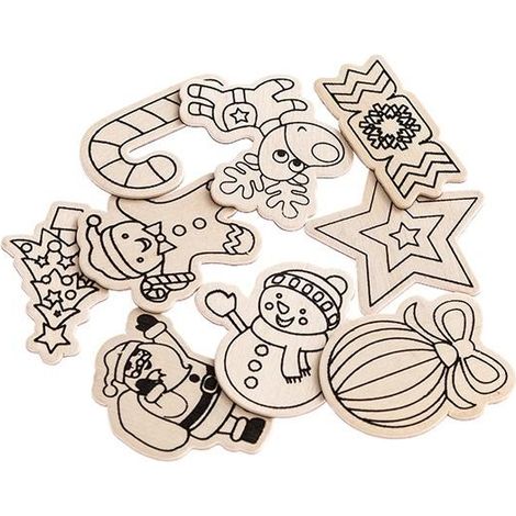 Holzdekorationen mit Magnet, 4–6 cm, 9 Stück