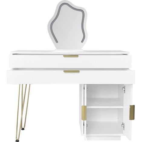 Toeletta bianca con specchio LED e 2 cassetti, design estensibile, 100 x 40 x 78 cm, HOMVRA (1/5)