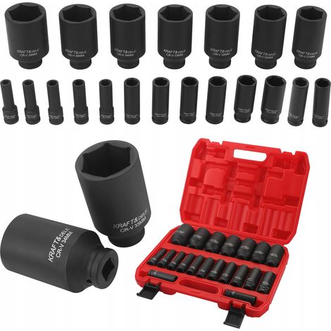 Coffret de 20 douilles à impact 1/2" 6 pans 10-38 mm Kraft&Dele (1/5)