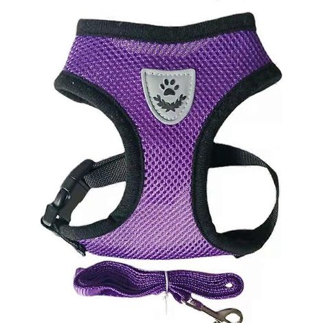 Sangle pour petit chien, sangle de harnais pour chien, sangle de poitrine pour animal de compagnie, sangle de marche respirante anti-suffocation pour petit chien - Violet - XL (1/5)