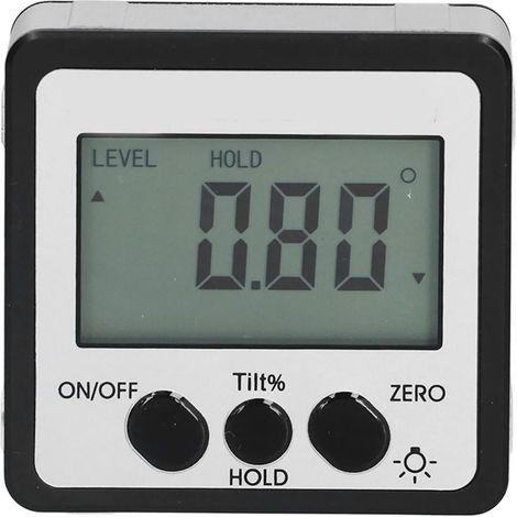 Rapporteur numérique avec écran LCD, inclinomètre, niveau à bulle, rapporteur magnétique pour le travail du bois (4x90°) (1/5)