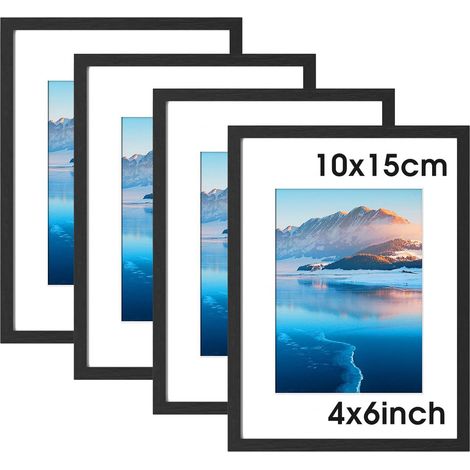 Cadres photo 10x15 cm lot de 4, cadres en bois noir, cadres photo - cadres pour affiches 10x15 cm à fixer au mur, pour format 8,9 x 12,7 cm (avec passe-partout) (1/5)