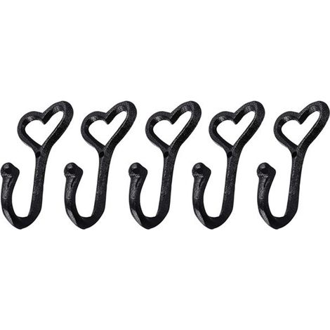 Patères robustes, 5 crochets muraux en fonte en forme de cœur pour suspendre manteaux, crochets noirs antirouille pour écharpe, sac, (1/5)