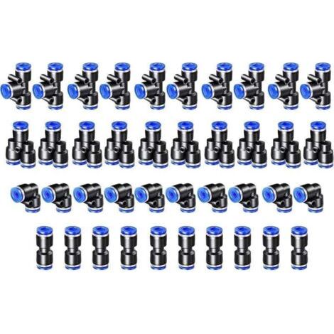 QORVA
-40PCS Connecteur Pneumatique Raccord Pneumatique 4mm Raccords Rapide Air comprimé 4 Formes pour Etancher Raccord Tube Air Comprimé-Type-Y/T/Droit/Angle..