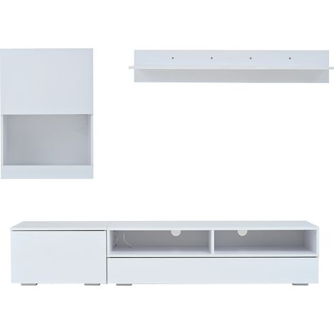 Conjunto de mueble de TV 3 piezas 175 x 39 x 34 cm blanco brillo con LED (1/5)