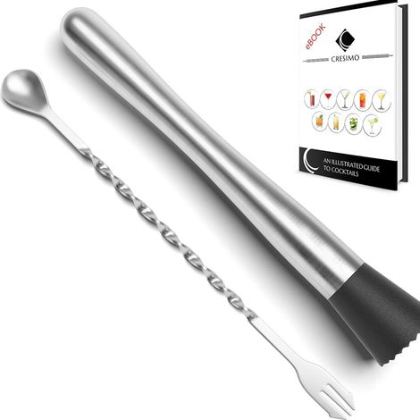 Pilon À Cocktail - Acier Inoxydable - Tête En Nylon Rainuré - Pour Mojito Et Herbes - Ensemble 2 Pièces Avec Spatule Et Fourchette (1/5)