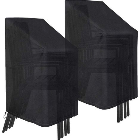 Lot de 2 housses de chaises de jardin empilables imperméables, coupe-vent et résistantes en tissu Oxford 210D 75 x 75 x 120 cm (noir) (1/5)