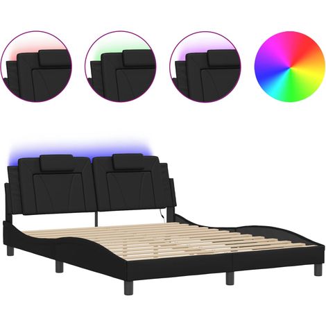 Lit double  Lit adulte  Cadre de lit Viana avec LED sans matelas noir 160x200 cm