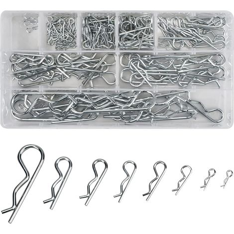 180 pezzi di coppiglie, perni di fissaggio con clip a R di 8 misure, clip per coppiglie a forma di R, kit di assortimento di coppiglie con scatola di immagazzinaggio per trattorini da giardino per aut