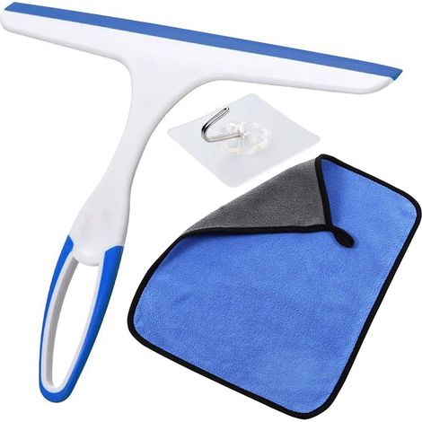 Raclette multifonction pour portes de douche, fenêtre, verre, voiture, essuie-glace, raclette de douche avec crochet d'aspiration et serviette, 25,4 cm