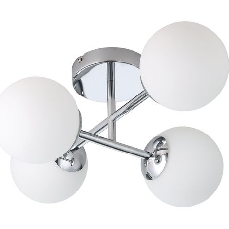 plafonnier Castrovido, lampe plafond avec 4 sphères en verre, métal (1/5)