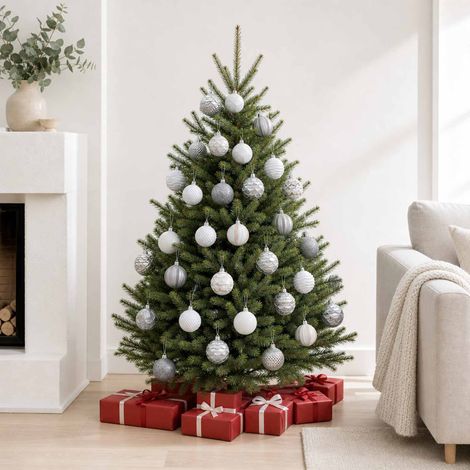 vidaXL Set di Palline di Natale 36 pz Bianco e Grigio Diam. 6 cm (1/5)