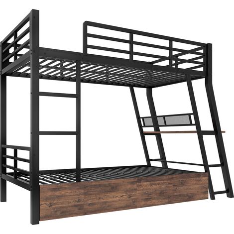 Hochbett 90 x 200 cm Metall mit Schreibtisch, Schubladen und LED-Leiste, schwarz (1/5)