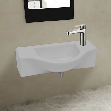 Vasque à trou pour robinet céramique Blanc pour salle de bain (1/5)