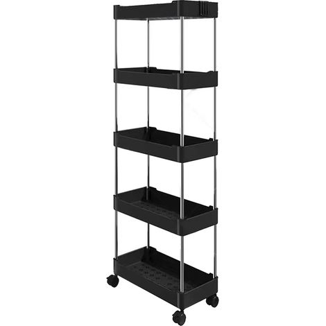 Chariot de rangement fin, organisateur de salle de bain, étagère mobile, utilitaire roulant avec roulettes pour cuisine, buanderie, endroits étroits, 5 couches, 40x22x113cm, noir (1/5)