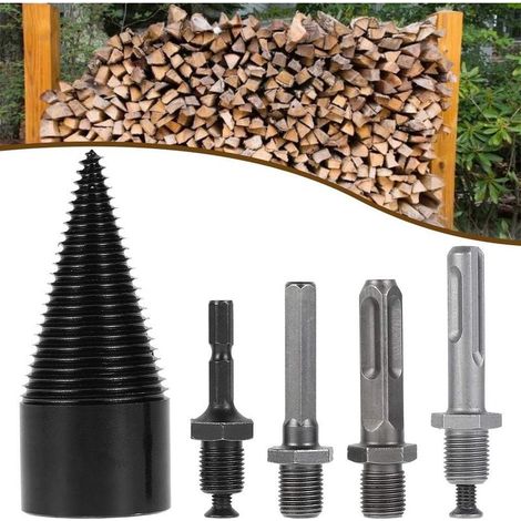 QAZQA Fendeuse de Bois Fendeuse de bûches Fendeur de Bois Conique pour Perceuse à Bois et Fraise à Bois Durable Outil De Broyage De Bois De Cône De Vis De Fendage avec 5 poignées (42mm) (1/5)