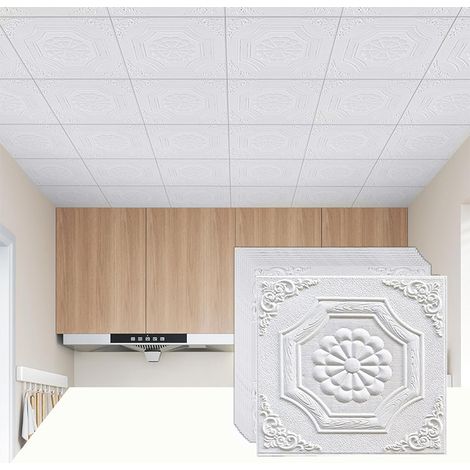 Panneaux muraux blanc faciles à installer, 10 pièces, autocollants muraux 3D, en carrelage et décoration murale, à découper de plafond, autocollants (1/5)