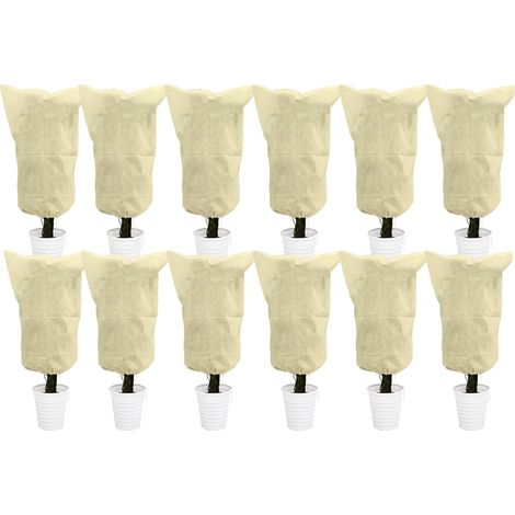 Lot de 12 housses de protection contre le gel pour plantes (61 x 81 cm), protègent du froid, du soleil et des insectes, beige (1/5)