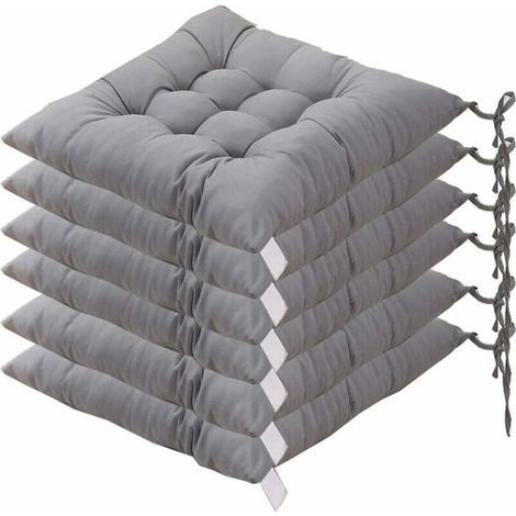 6 Coussins de Chaises Carrés 40x40 Coussins de Siège Décoration Maison Coussin Mat Matelassée,Confortable et coloré - Idéal pour intérieur et extérieur (Gris)