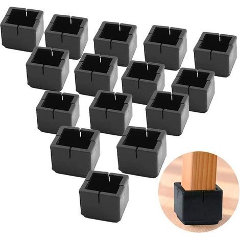 Lot de 24 protections carrées pour pieds de chaise, en PVC, avec embouts en feutre noir, pour pieds de chaise, de table et de canapé, 30-35 mm. (1/5)