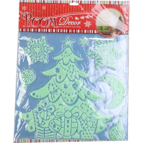 Adesivi fluorescenti per finestre con motivo albero di Natale che si illuminano di notte - 40x30 cm