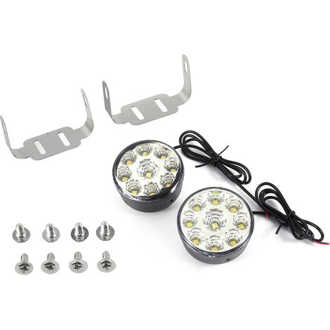 Packung mit 2 universellen superweißen 12V 9-SMD LED-Rundlampen für Tagfahrlicht und Nebelscheinwerfer.