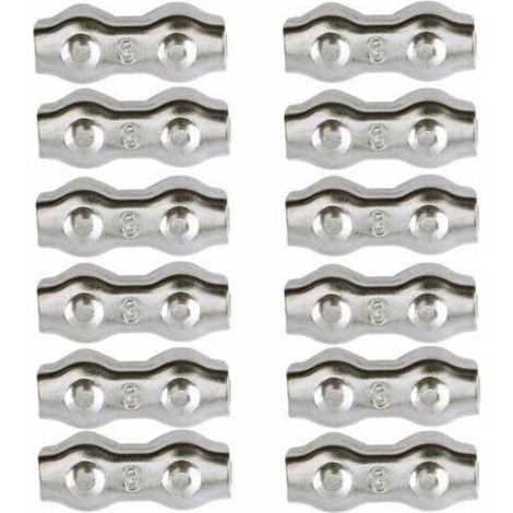 Serre-câble, Serre Cable Acier 3mm 12 Pièces Serre Câbles Duplex Pince de Câble Acier inoxydable 304 D'agrafe de Câble,Câble Poignées pour 2mm Câble Métalliques Pince À Câble Corde à Linge