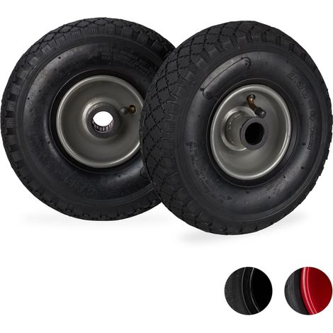 Set of 2 Relaxdays Hand Truck Spare Tyres, 3.00-4, Pneumatic Wheels with Steel Rim, 25 Hub Diameter, Multicolour (1/5)