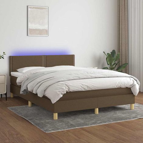vidaXL Sommier à lattes de lit matelas et LED Marron foncé 140x190 cm (1/5)