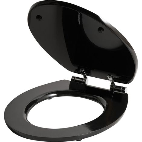 Sedile tradizionale per wc Accessori per il bagno Finitura lucida 48 x 38 cm Distanza tra i fori 16 cm Finitura lucida MDF Nero Inirida