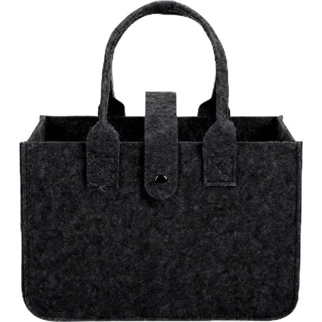 Felt bag, 10.8 L, foldable, carrier bag, shopping basket, toy bag, for shopping, outings, storage, clothes basket (Black-30 x 20 x 18 cm) (1/4)