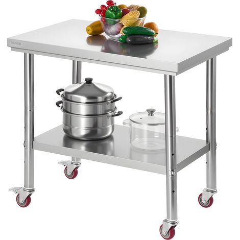Table de travail en acier inoxydable 60 x 90 cm, table de préparation des aliments avec roulettes et étagère inférieure réglable, pour cuisine commerciale, restaurant, hôtel, garage, extérieur (1/5)