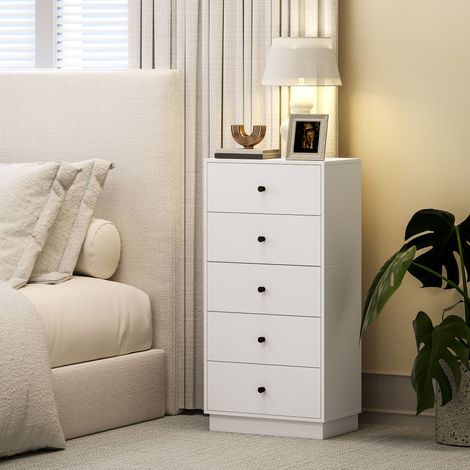 Tiroir 5 tiroirs pour Chambre Moderne et Espace, 47x29x95 cm, Blanc (1/5)