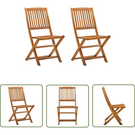 The Living Store Chaises pliables d'extérieur lot de 2 Bois d'acacia solide - Chaise De Jardin - Chaise Pliable - Mobilier De Jardin - Acacia - Meubles Extérieur (1/5)