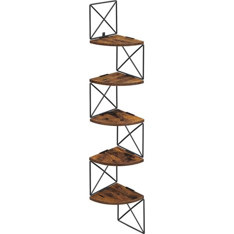 Estantería de pared esquinera de 5 niveles fácil de montar para dormitorio sala de estar baño cocina oficina rústica marrón y negro 120005770 (1/5)