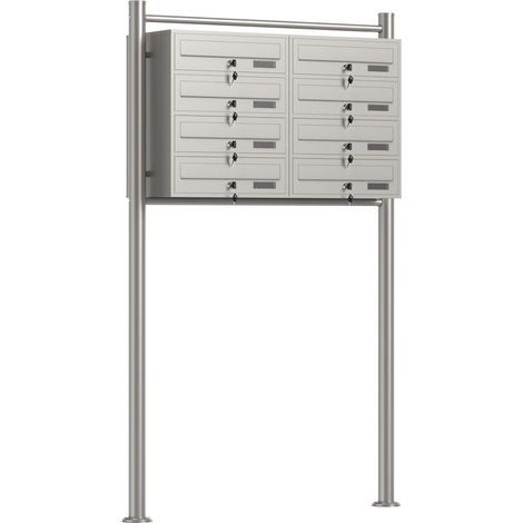 Wiltec 8er Briefkastenanlage Edelstahl 945 x 270 x1500 mm, Standbriefkasten mit 2x4 Fächern, Schlüssel und Namensschild, Briefkasten Postkasten mit Ständer