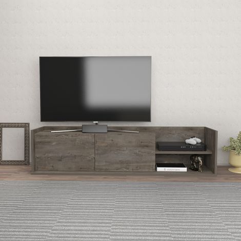 Krog 160 cm meuble tv étagères ouvertes et armoires battantes (wenge)