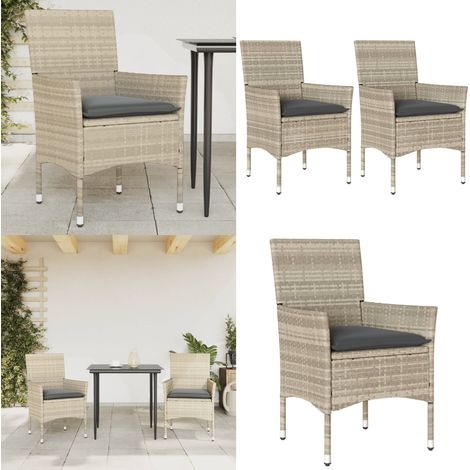 Chaises de jardin coussins lot de 2 gris clair résine tressée - Chaise De Jardin - Fauteuil De Jardin - Mobilier De Jardin - Résine Tressée - Rotin Synthétique - Home & Living (1/5)