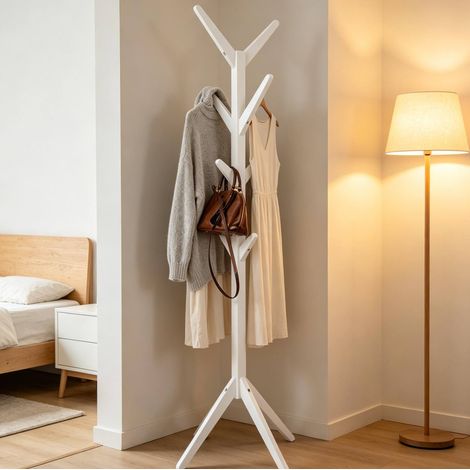 Appendiabiti da terra in legno bianco, 8 ganci, H 180 cm DESVIAE (1/5)