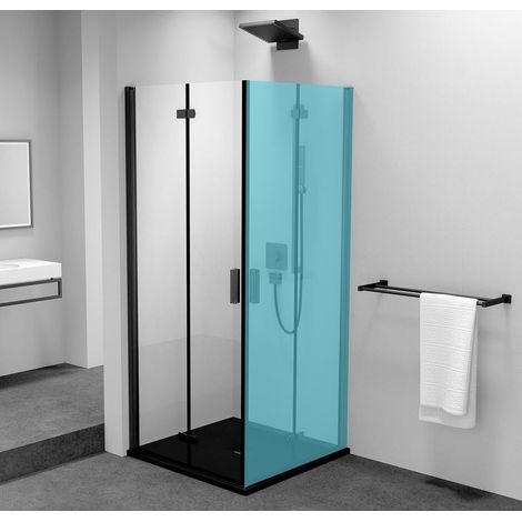 Polysan Zoom Black - Porte de douche pliante 70x200 cm, à gauche, Antidrop, verre transparent/noir mat ZL4715BL (1/2)